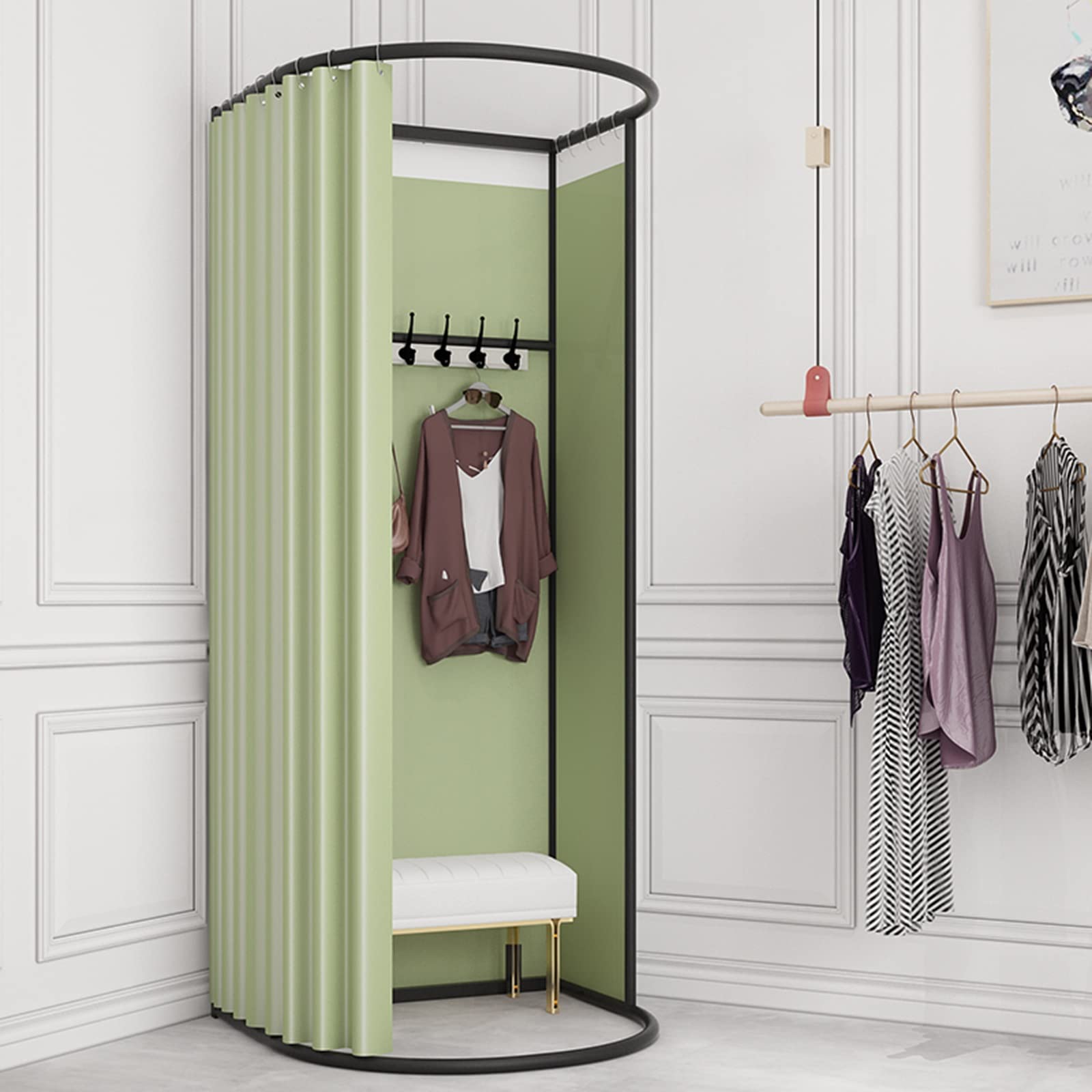 SIAMZYWV Fitting Room, with Shading Curtain Clothing Store Fitting Room for Boutique and Office Privacy Protection, Include Shading Curtain, Hanging Rod and Hook Up (Color : Groen)