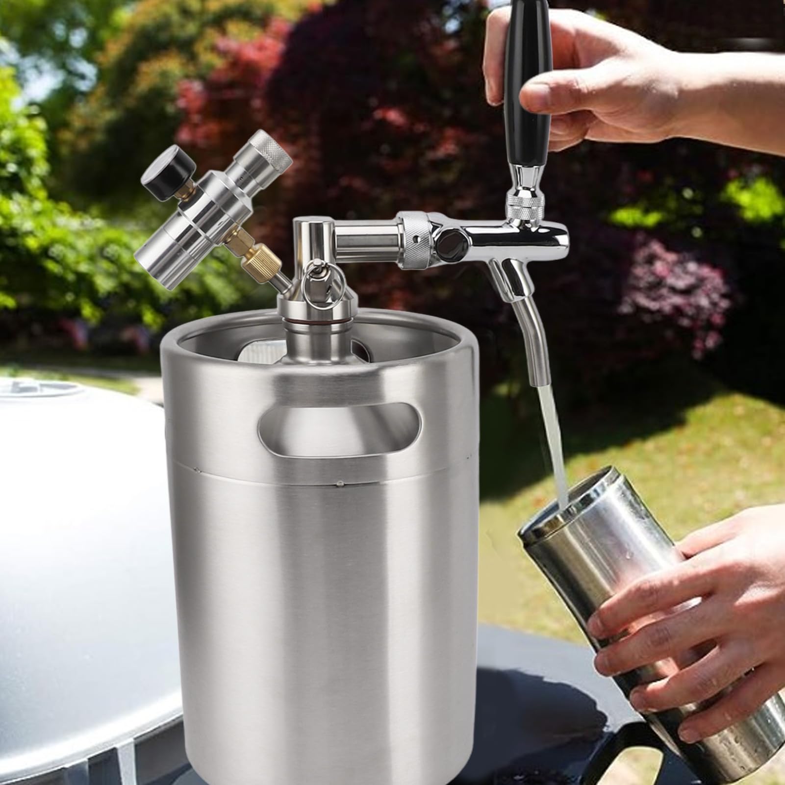 5L Mini Barril de Cerveza Inoxidable, Keg Growler con Grifo Ajustable | Portátil con Sistema de Dispensador a Presión y Regulador de Presión de 60PSI para Cerveza Casera, Artesanal y de Barril