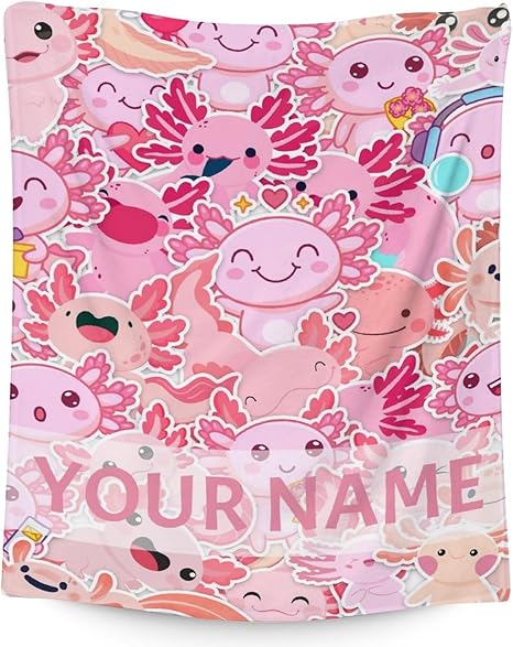 Girl Blanket - 30x40 Inches Personalized Cute Axolotl Throw - Pink Soft Fuzzy Blankets for Couch & Office