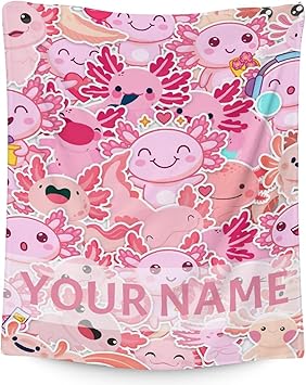 Girl Blanket - 30x40 Inches Personalized Cute Axolotl Throw - Pink Soft Fuzzy Blankets for Couch & Office