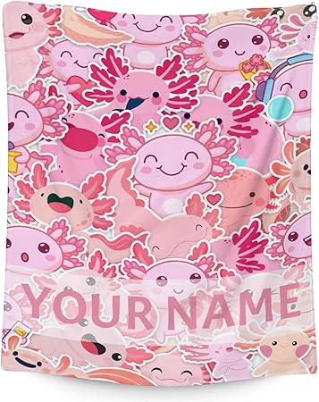 Girl Blanket - 30x40 Inches Personalized Cute Axolotl Throw - Pink Soft Fuzzy Blankets for Couch & Office