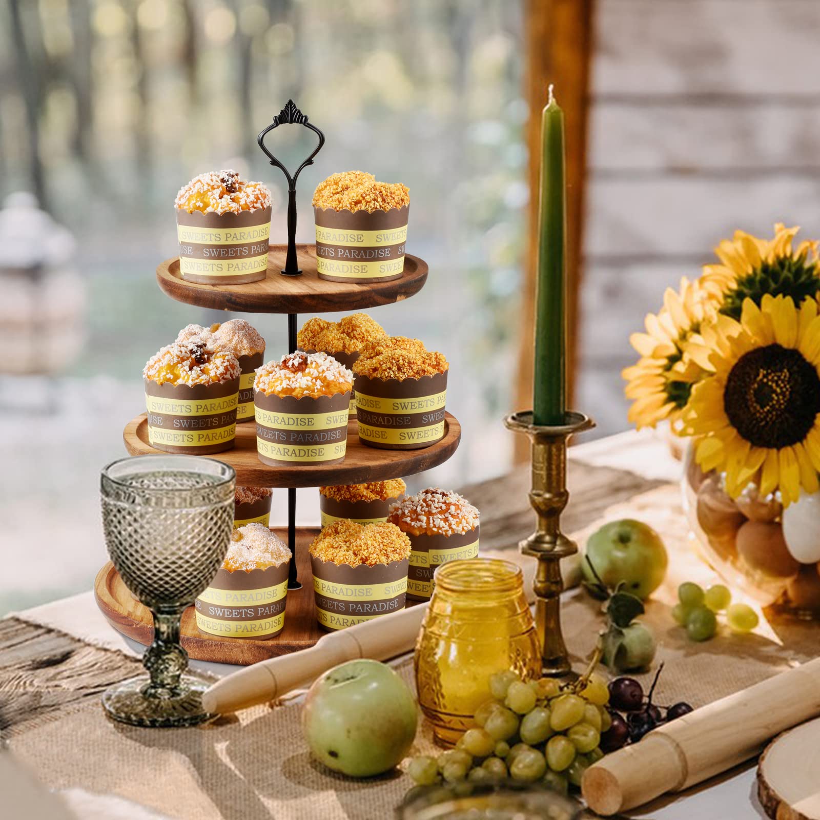 Rustikaler Cupcake-Ständer Aus Holz & Metall – 3 Etagen, Für Bis Zu 50 Cupcakes