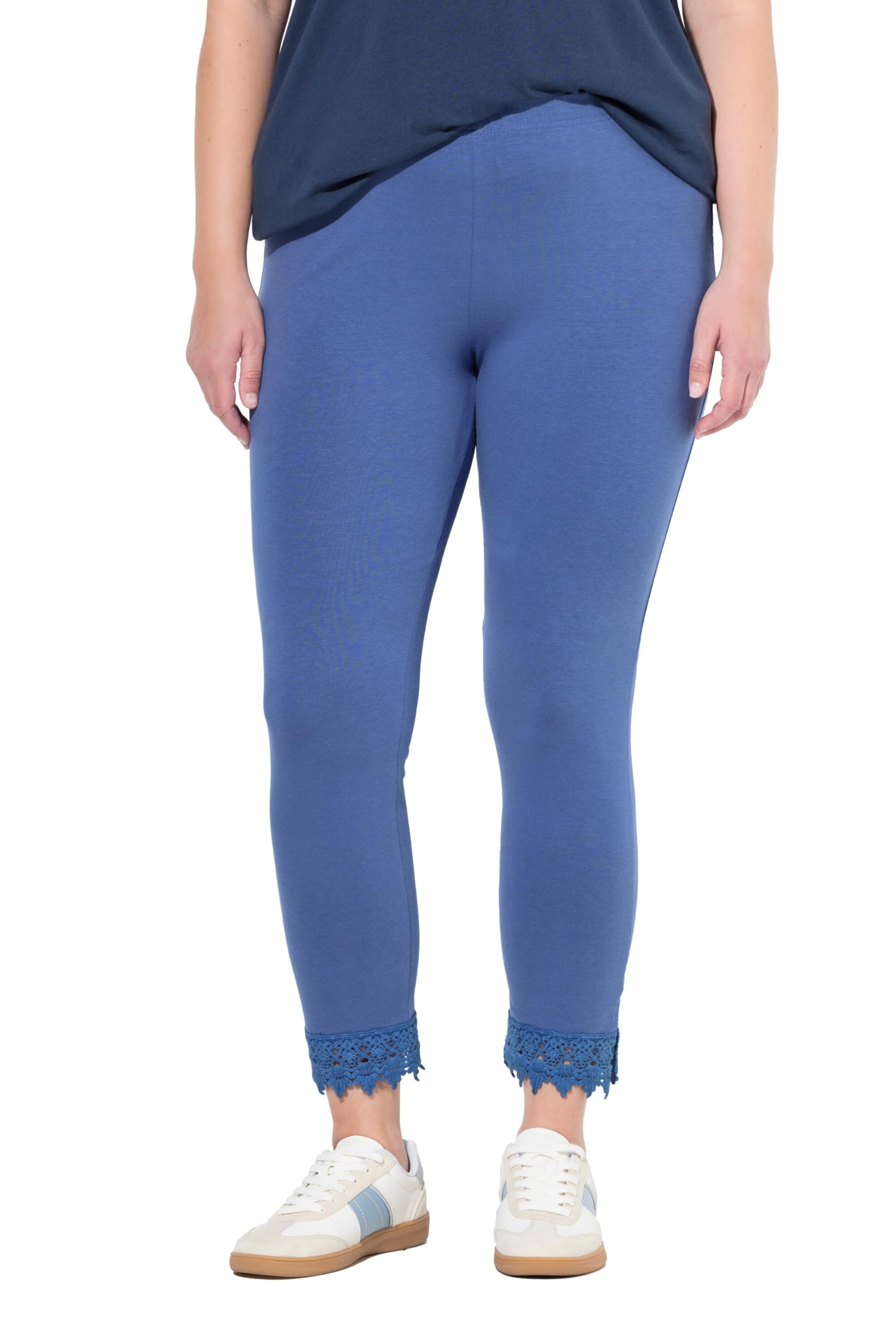 Ulla Popken Damen große Größen Übergrößen Plus Size 7/8-Leggings, Saumspitze, Biobaumwolle 747979
