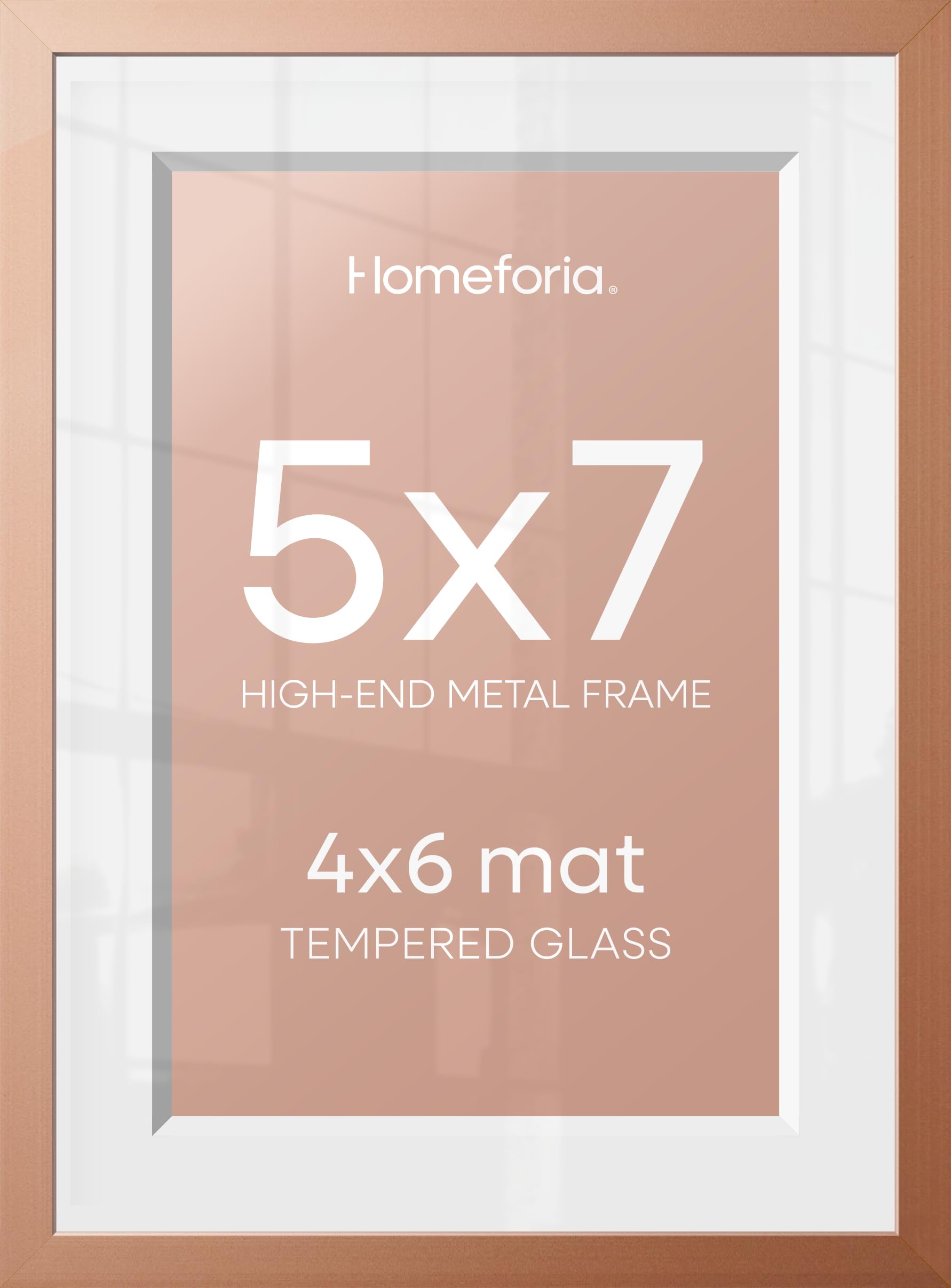 Homeforia 5x7 Rose Picture Frame, High-End Metal, 4x6 Mat, Glass | High End Aluminum, Tempered Glass, Acid-Free 4x6 Removable Mat, 5x7 in Edge-to-Edge Display 7x5, Wall Kit, Set Of 2