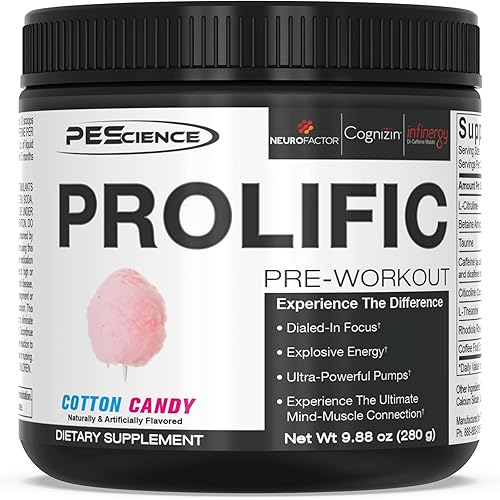 PEScience - Suplemento energético Prolific en polvo con óxido nítrico para el pre entrenamiento 40 cucharadas