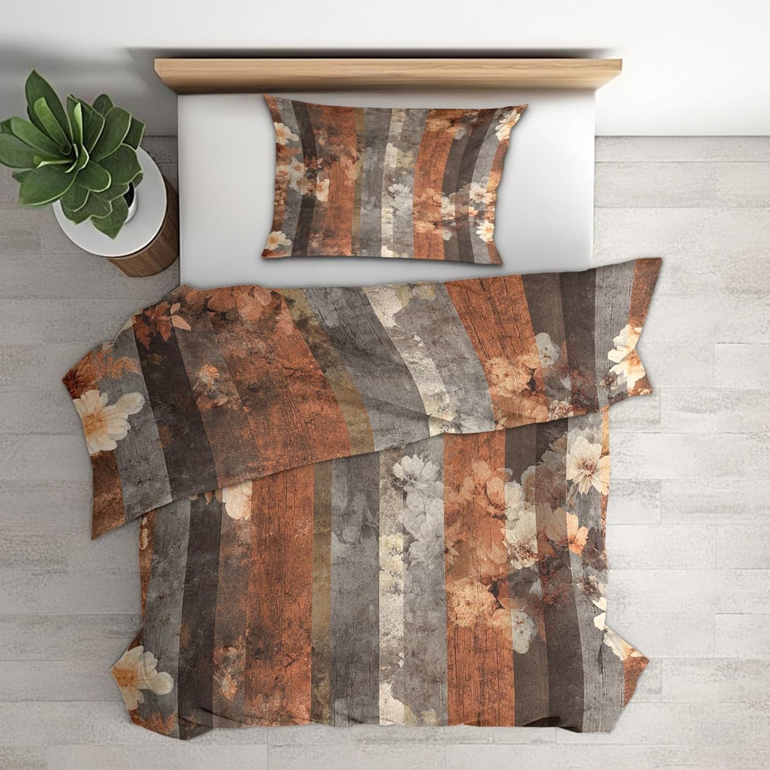 Funda Nordica Cama 90 Infantil Flores Ropa de Cama Marrón Microfibra Suave y Cómoda con Cremallera Funda Edredon 150x200-2 Fundas Almohada 50x75 QH1352