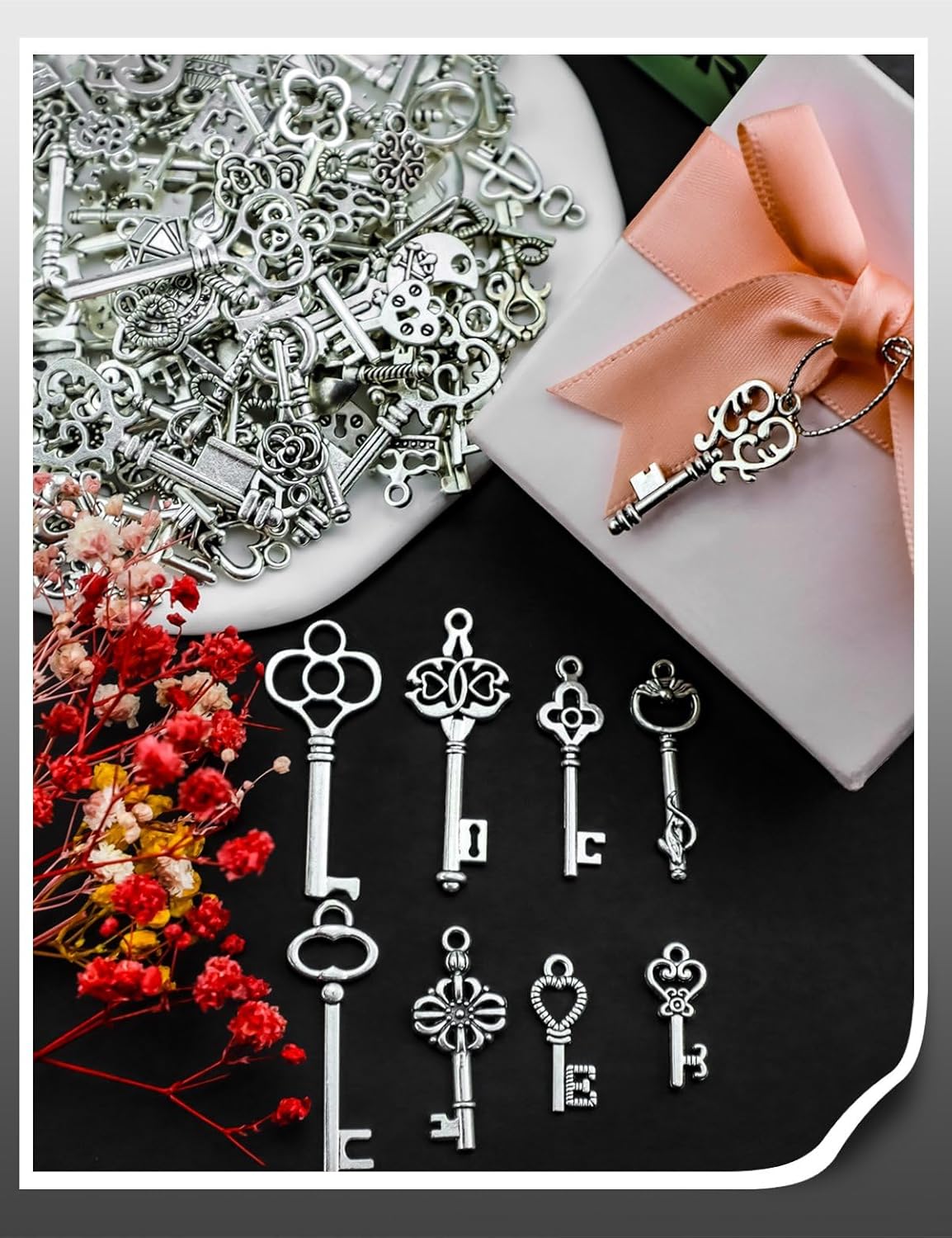 JIALEEY 125PCS Vintage Skeleton Keys, Steampunk Accessories Antique Silver Charms for Pendant DIY Jewelry Making Craft Supplies - Image 4