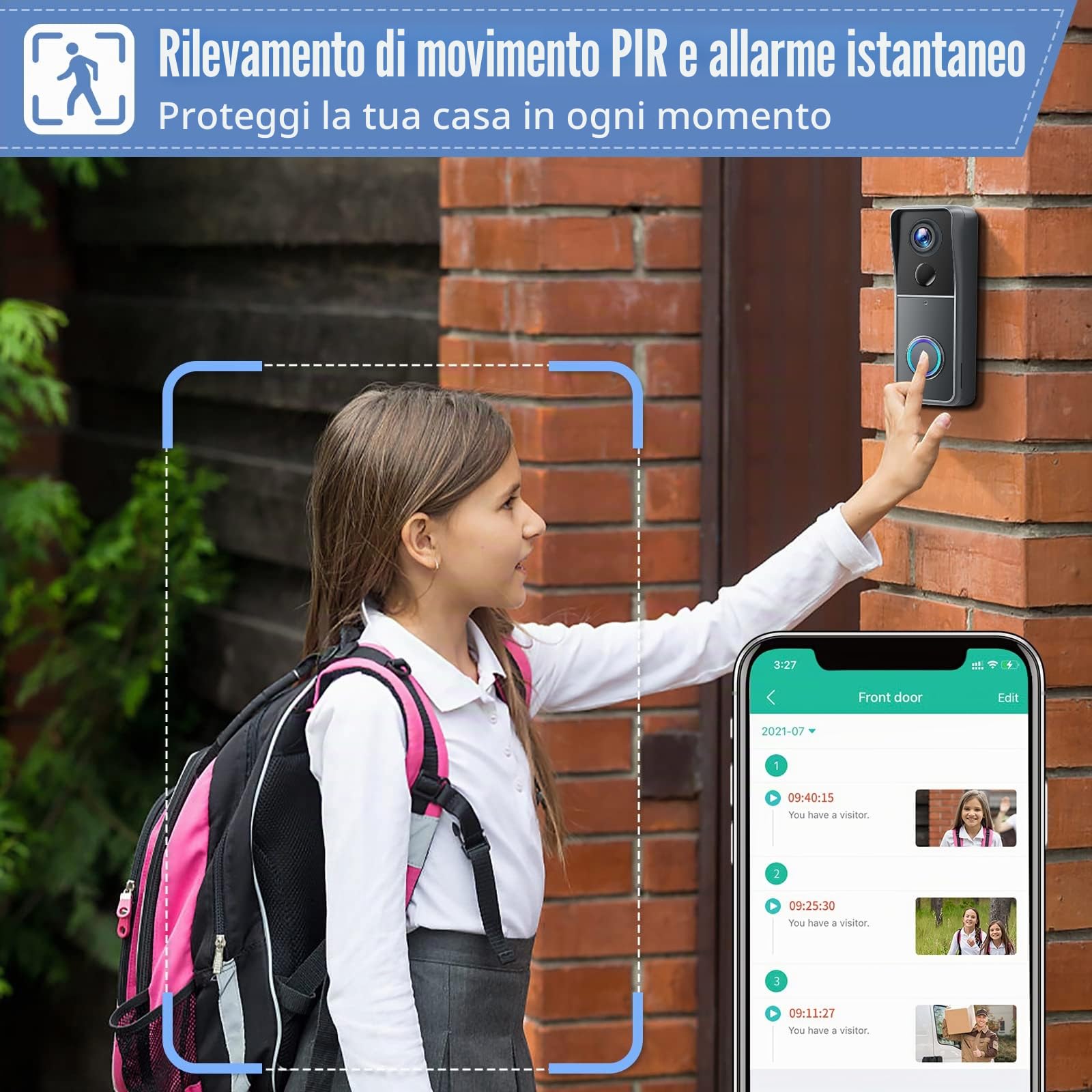 XTU Videocitofono WiFi Senza Fili, 1080P FHD Video Campanello con Suoneria, Rilevamento Umano PIR, Audio Bidirezionale, Batteria 5000mAh, Supporta Scheda SD e Cloud, IP66