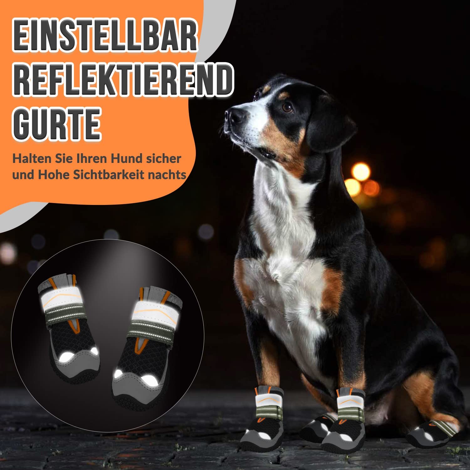 SlowTon Hundeschuhe Pfotenschutz, 4 Stück atmungsaktive Hunde Schuhe Outdoor mit Rutschfester Sohle, verstellbarem reflektierendem Klettverschluss Hundestiefel für kleine, mittlere und große Hunde