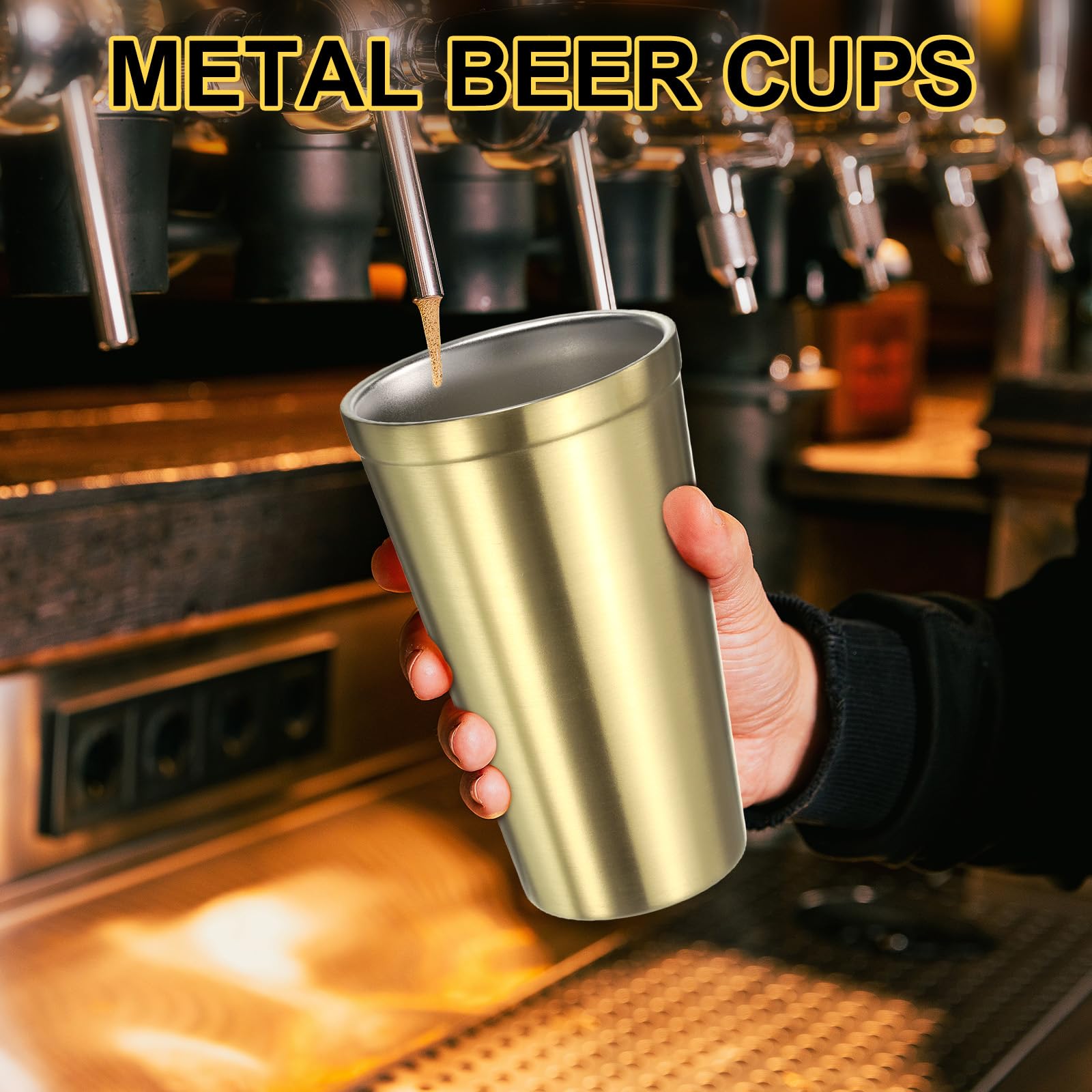 QUARKZMAN 4 Pezzi Tazza In Acciaio Inossidabile 15Oz Tazza Da Viaggio Doppia Parete Per Tè Caffè Bicchiere Termico Campeggio Riutilizzabile Per Latte Succo Bevande Fredde (Oro)