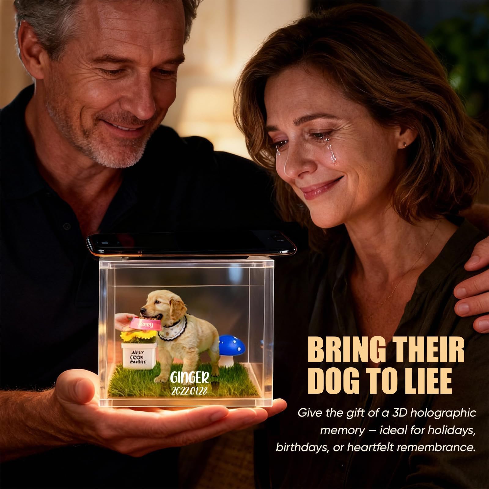 Caja Conmemorativa Holográfica Personalizada para Mascotas, Recuerdo de Holograma de Mascota 3D Personalizado con Foto, Exhibición Digital de Casa de Mascotas, Adorno de Recuerdo