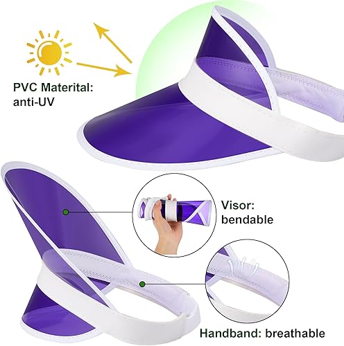 Miniatura 4 de Paquete de 14 viseras unisex de plástico transparente color caramelo visera turística gorra de póquer colorido