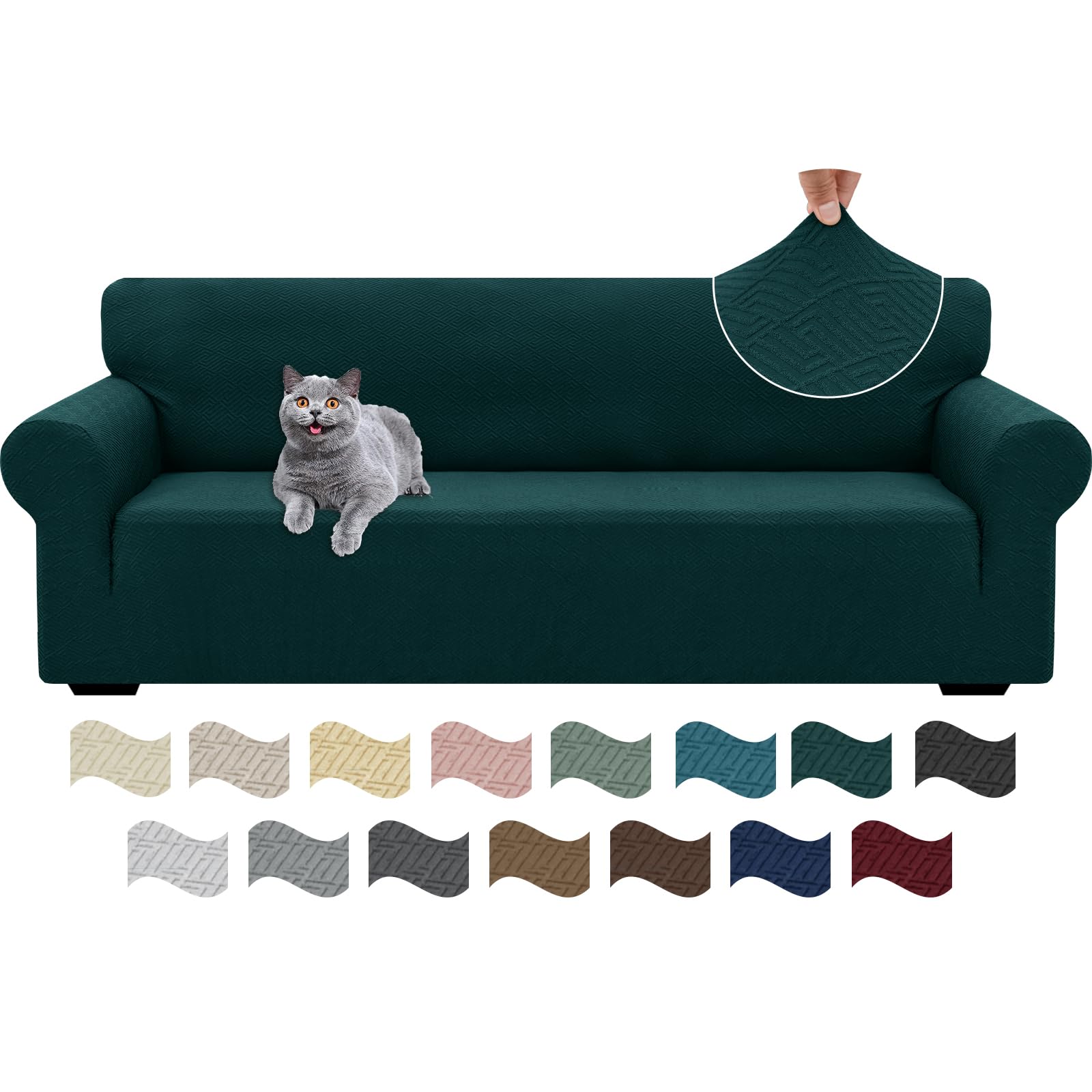 Ystyle Copridivano 4 Posti Con Braccioli, Super Elasticizzato Copri Divano, Copridivano Antigraffio Gatto, Copridivani Antiscivolo Antimacchia, Universale Sofa Cover Moderno, Verde Scuro