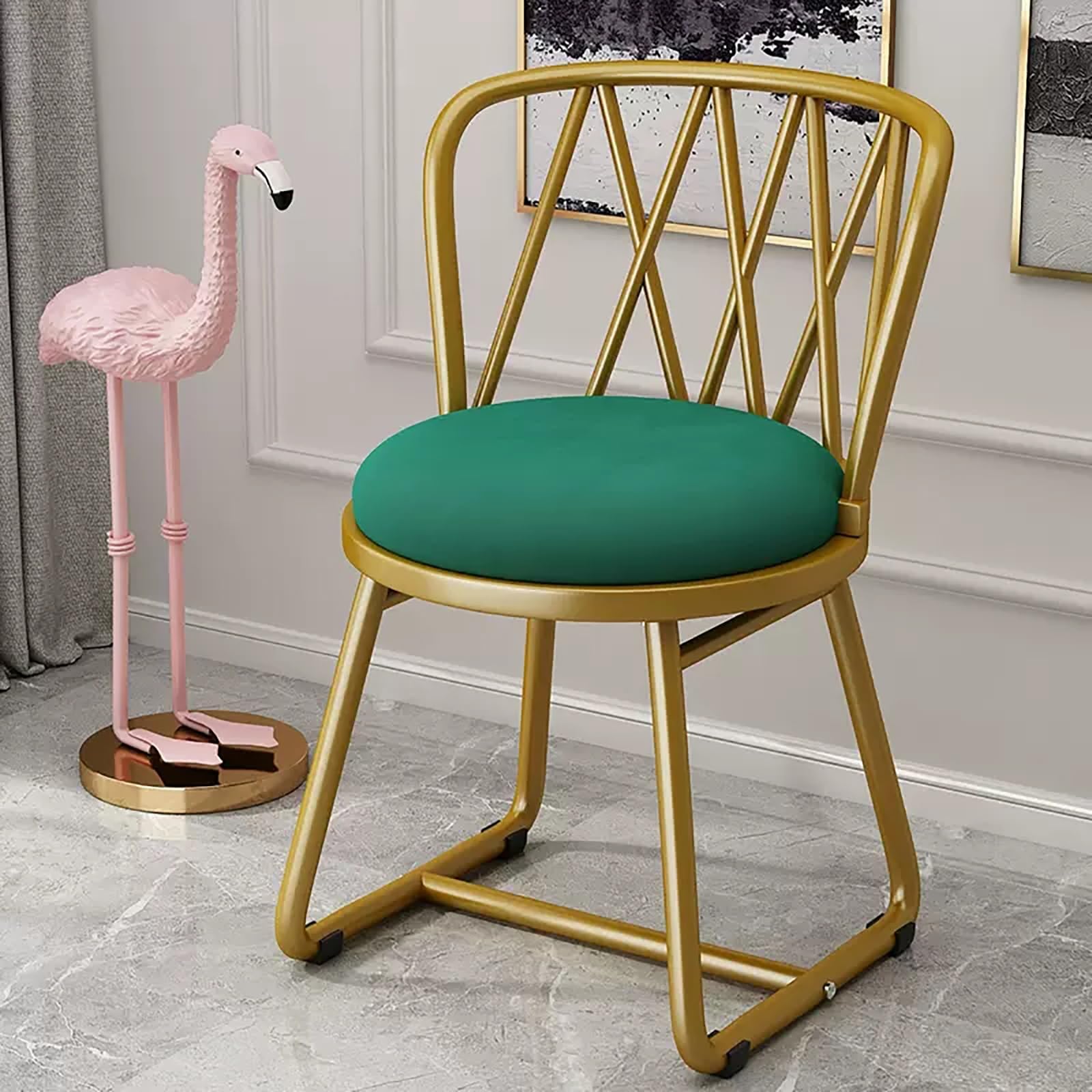 Sillón de Maquillaje Multifuncional con Respaldo, diseño Elegante de Arco, Fabricado en Hierro Forjado Dormitorio, Sala de Estar y Cocina (Color: Verde B).