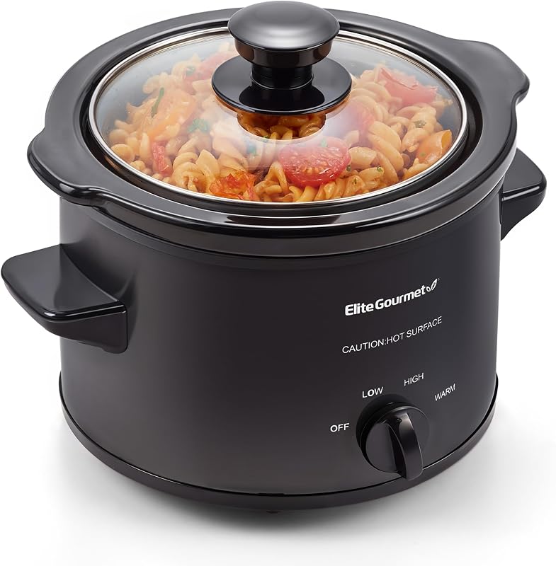 Elite Gourmet MST-250XBX Olla de cocción lenta eléctrica de cerámica, 1.5 cuartos, negra | Temperatura ajustable, apto para lavavajillas: ideal para platos principales, salsas, sopas, asados, guisos y salsas