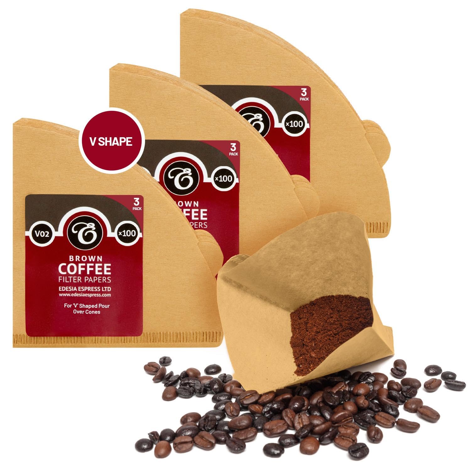 300 Size V02 Brown Coffee Filter Papers, Compatible with Size 02 by EDESIA ESPRESS