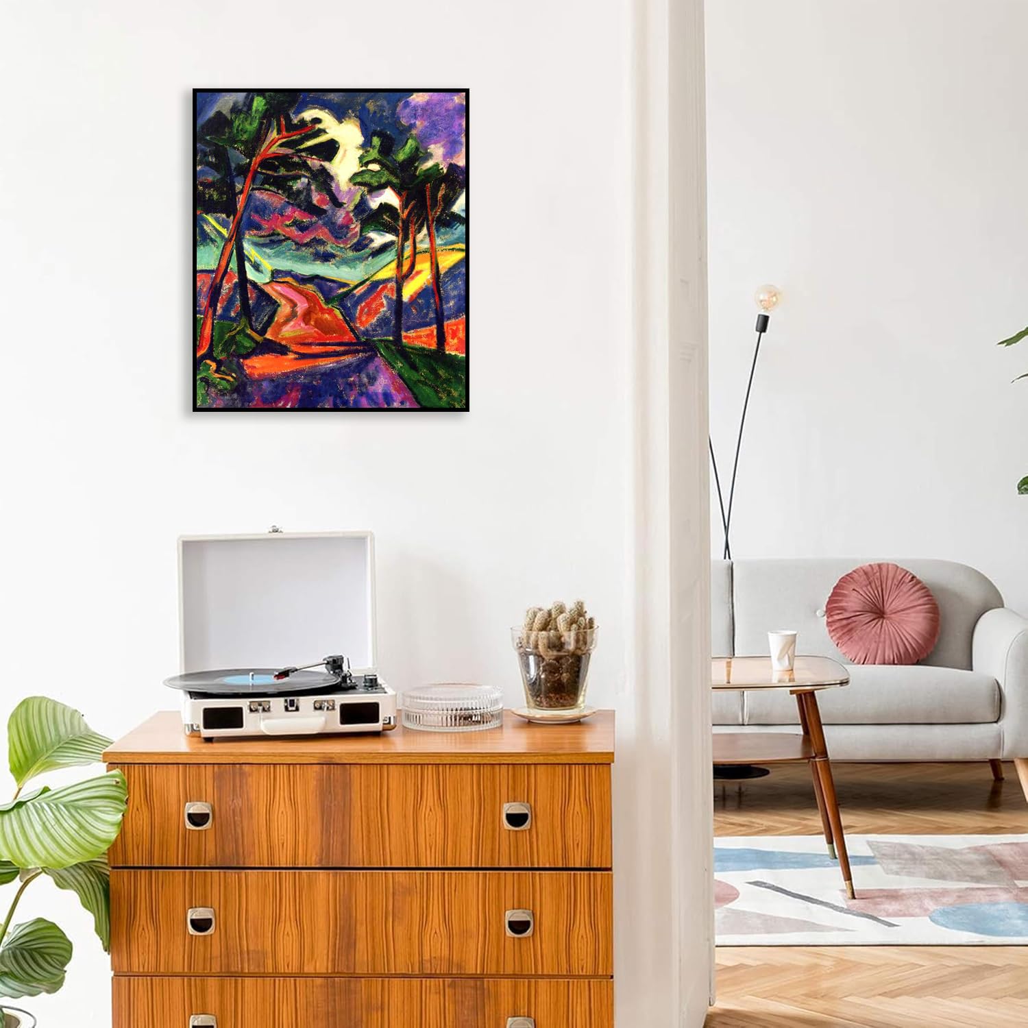Max Pechstein Bilder auf Leinwand Beleuchtung in den Dünen BerüHmte GemäLde Leinwand Poster Kunstdrucke Expressionismus Abstrakte Kunst Wanddeko Wohnzimmer70x60cm(28x24in) Schwarzer Rahmen