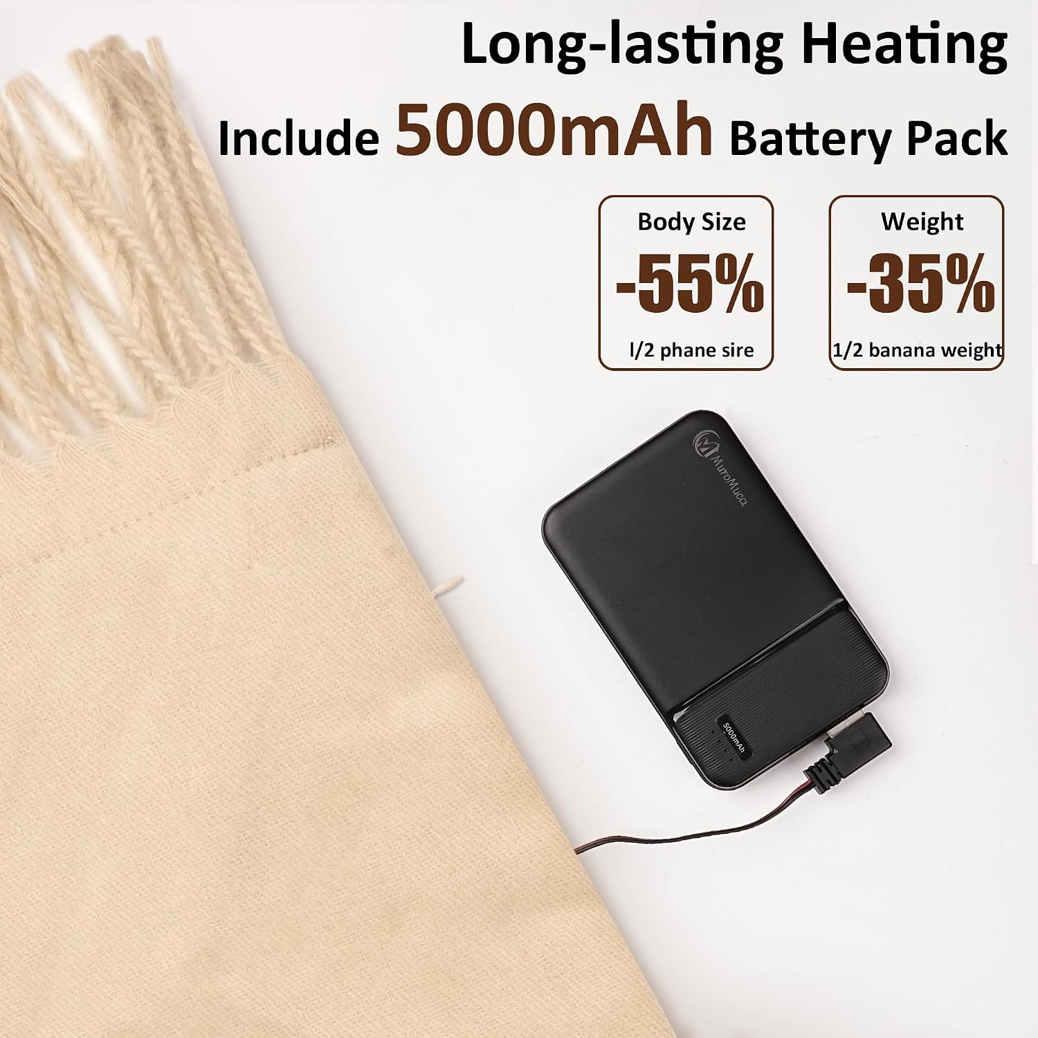 3Pcs Heated Scarf Hat Gloves Set for Women Men USB Rechargeable 5000mAh Battery Neck Warmer 3 Temperature Settings image 3