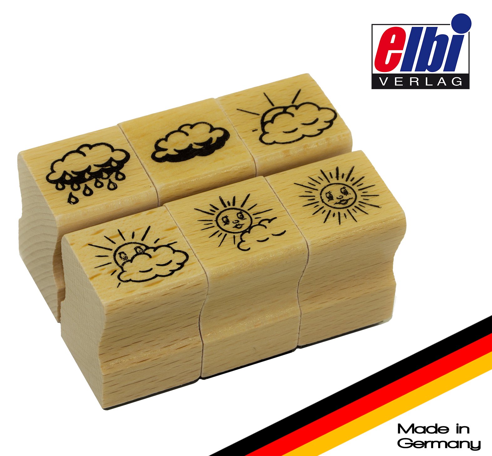 Elbi Stempelset: 6 x Leistungssteigerung Sonne/Wolke Lehrerstempel aus Holz