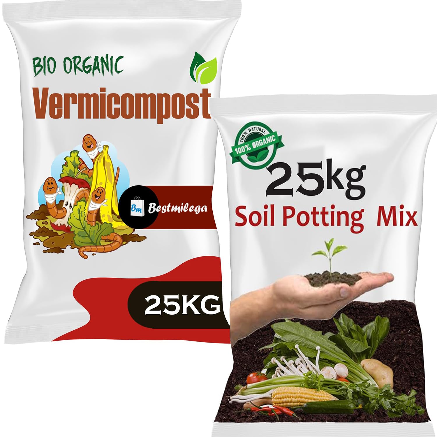 BEST MILEGA vermicompost for Plants 25kg and Organic Potting Garden Soil Mix for Plants 25Kg (Pack of 2)