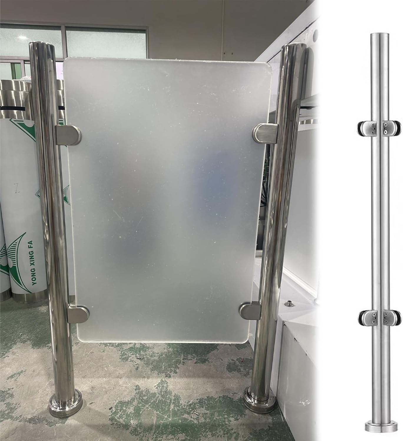 Stainless Steel Round Glass Railing Post with Clamp, Outdoor/Indoor Balustrade Kit for Stairs, Corner Post, H75cm/30in, Durable Glass Panel Guardrail System