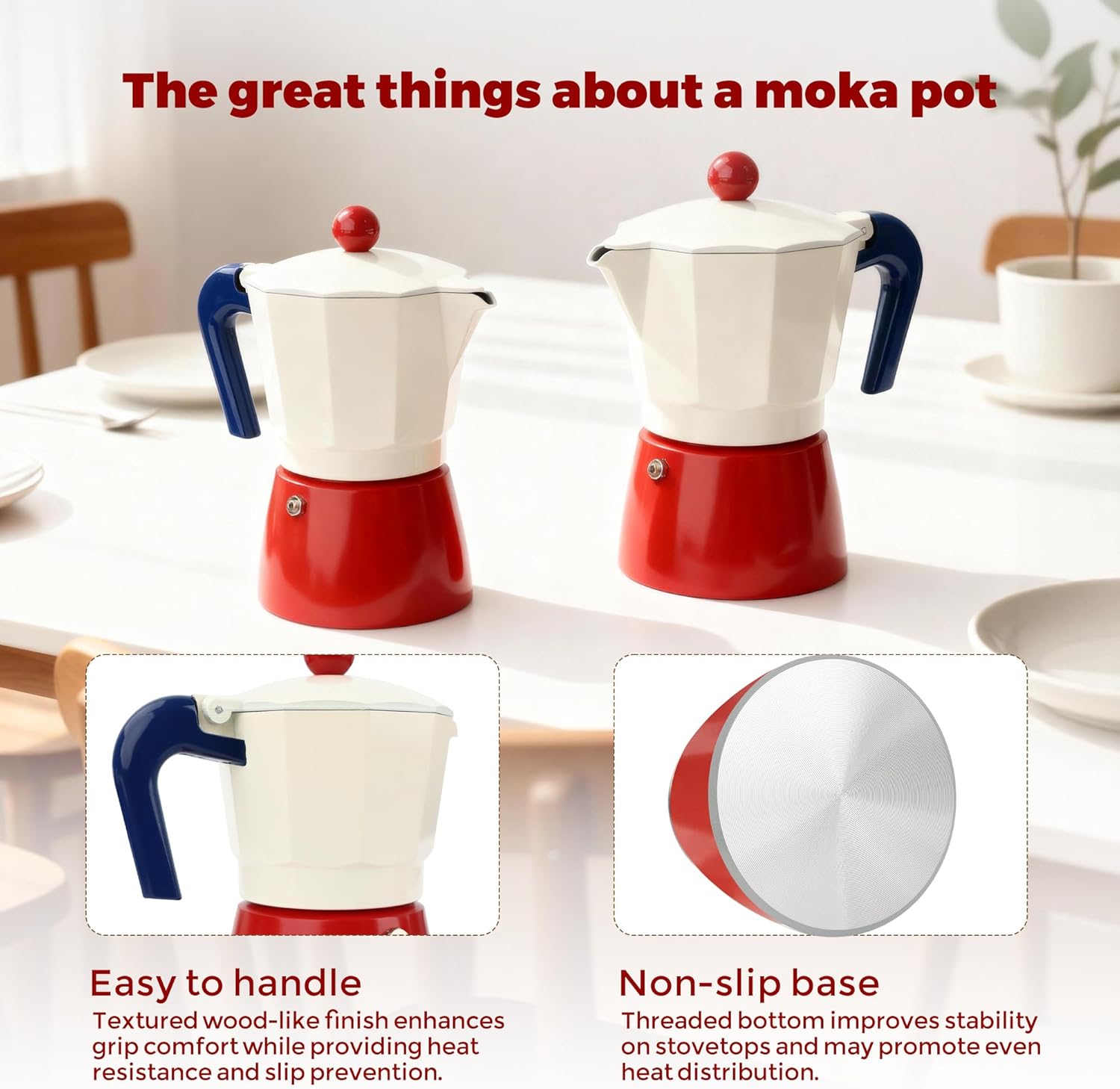 ShanSon Moka Pot Stovetop Espresso Maker 6 Cup 10 oz Italian Coffee Maker Manual Cuban Coffee Percolator Machine Italian Espresso Greca Coffee Maker for Cappuccino or Latte,Red/White