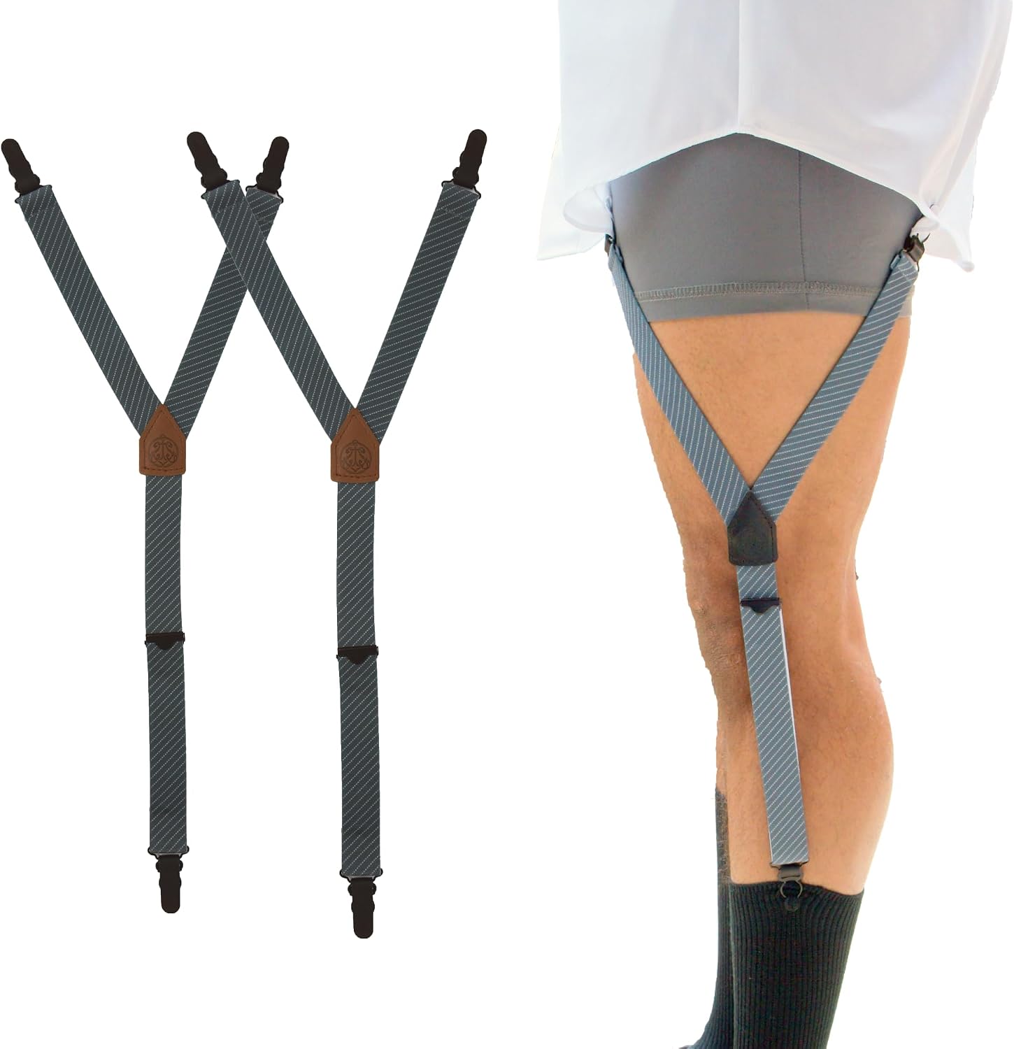 Shirt Stays | Fancy Leather Patches, Adjustable & Elastic Shirttail Suspenders With Strong Metal Clips