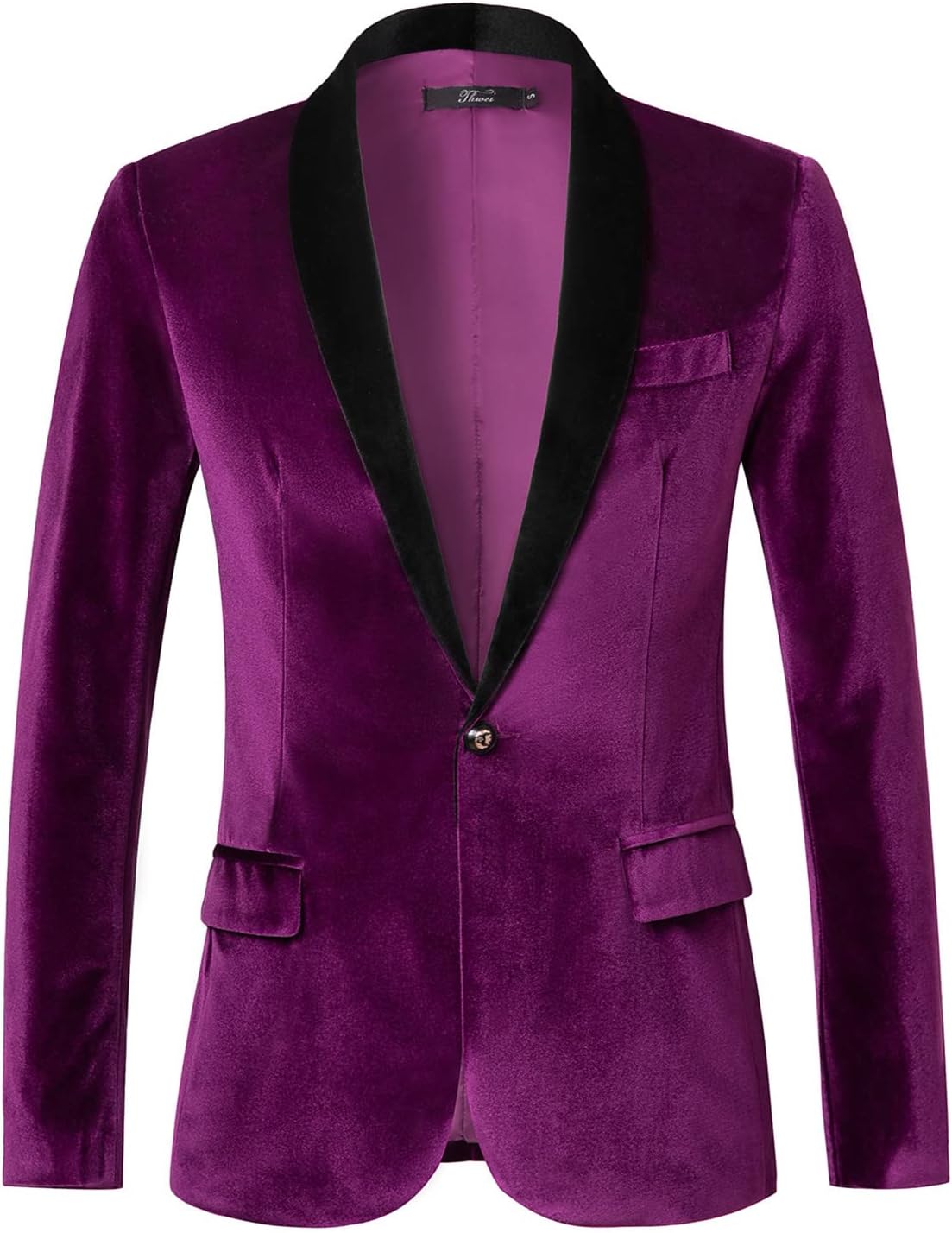 THWEI Mens Velvet Blazer Slim-Fit Solid Color One Button Blazer Sport Coat Jacket for Wedding Dinner Party