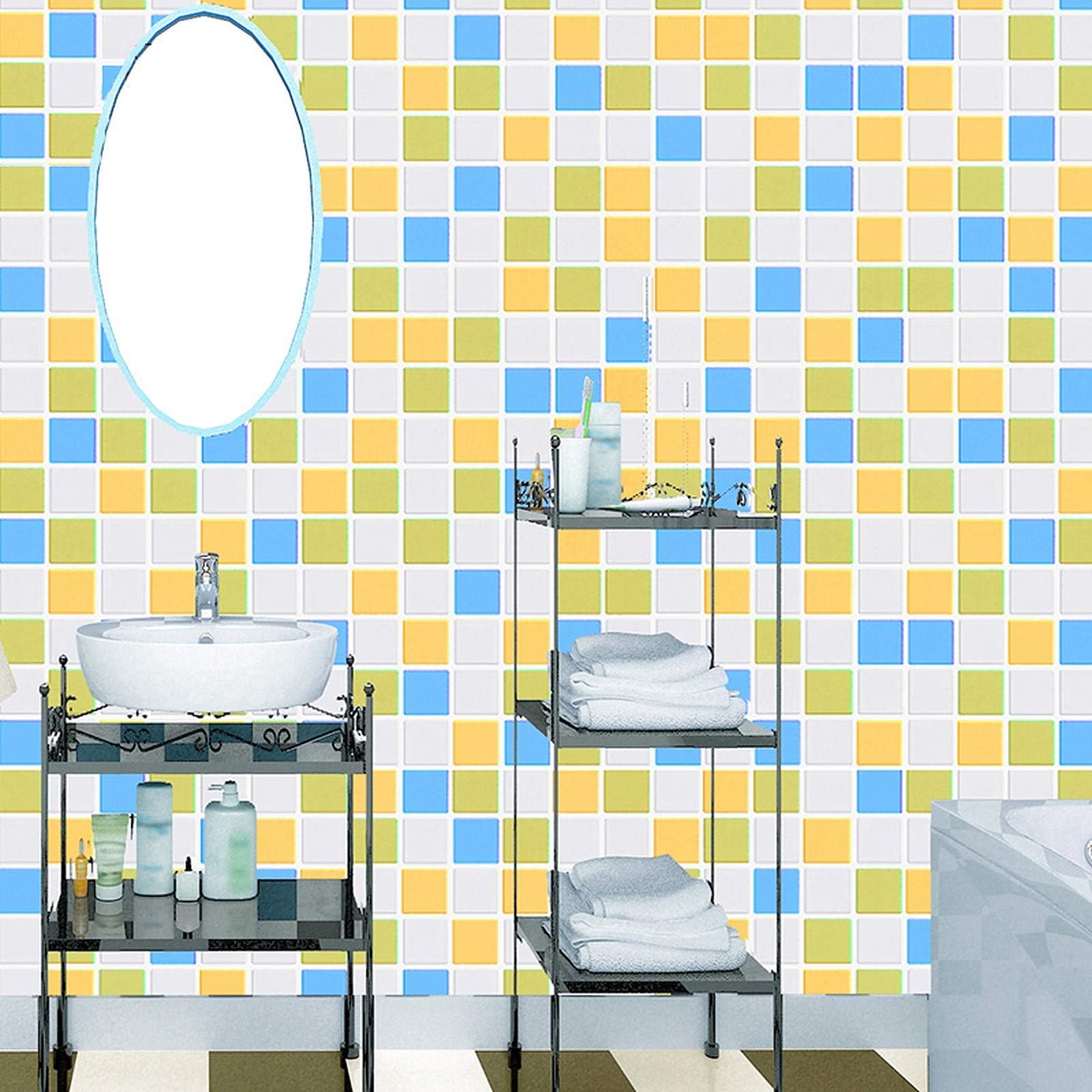 wolpin DIY Self Adhesive Tiles Pattern Wallpaper (45 x 600 CM, Olive Green) | Self Adhesive PVC Wall Sticker | Stove Backsplash, Countertop | Decorative Contact Paper Roll for Home Interior Décor