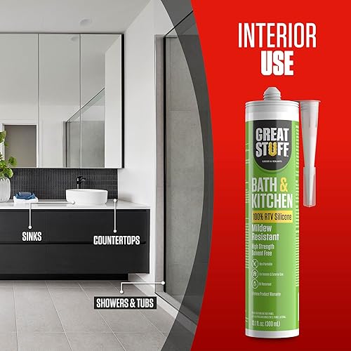 Miniatura 4 de Great Stuff Calafateo de silicona 100% – Calafateo de baño, sellador de silicona RTV blanco para baño y cocina, ducha, bañera, calafateo de bañera,