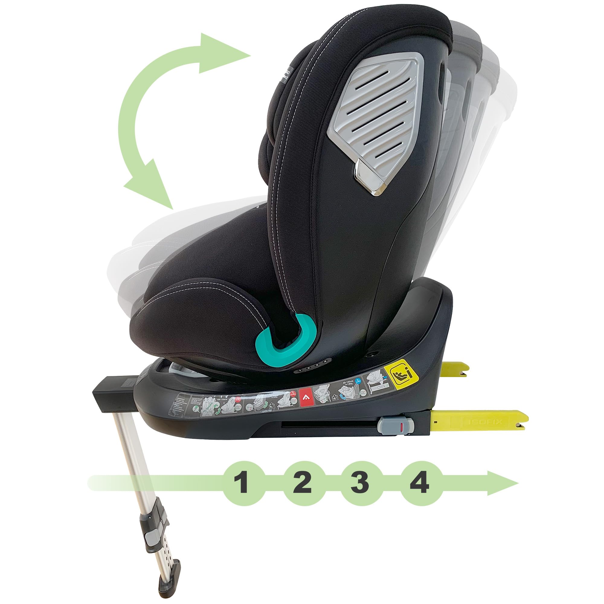 XOMAX G409 - Seggiolino girevole a 360°, base ISOFIX I con crescita, 0 – 36 kg, 0 – 12 anni, gruppo 0+/1/2/3, cintura a 5 punti, cintura a 3 punti, rivestimento lavabile I ECE R129