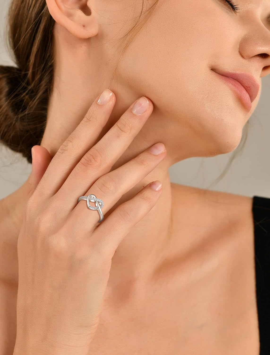 YL Love Knot Heart Promise Ring 925 Sterling Silver Infinity Rings Birthstone Anniversary Band for Women