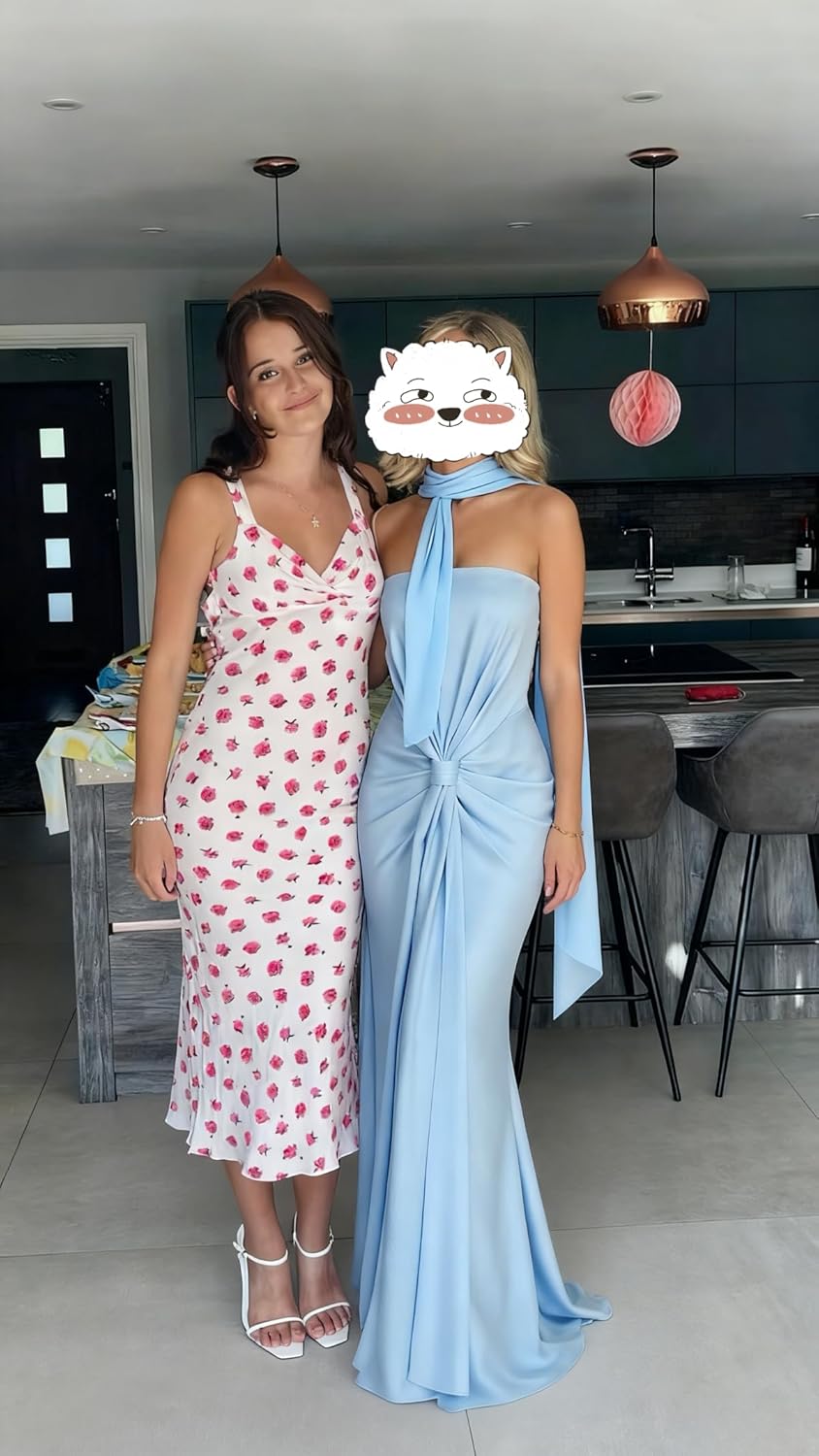 Women's Strapless Satin Prom Dresses with Tie Scarf 2026 Long Pleated Mermaid Formal Evening Gowns - Image 4