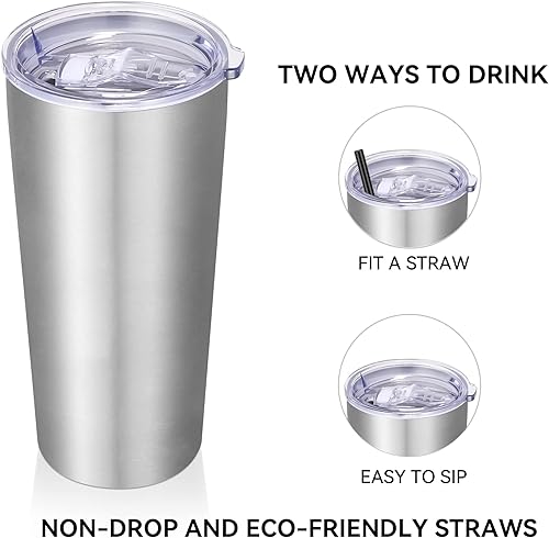 Miniatura 6 de DOMICARE Vaso de 20 onzas con tapa y pajilla, vasos de acero inoxidable con aislamiento al vacío a granel, taza de café de viaje, paquete de 1,
