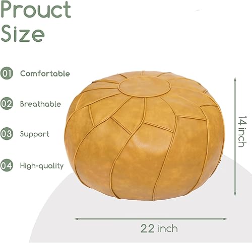 Miniatura 3 de Thgonwid Funda redonda sin relleno, taburete de cuero otomano con almacenamiento, silla de puf, reposapiés multifuncional para sala de estar,