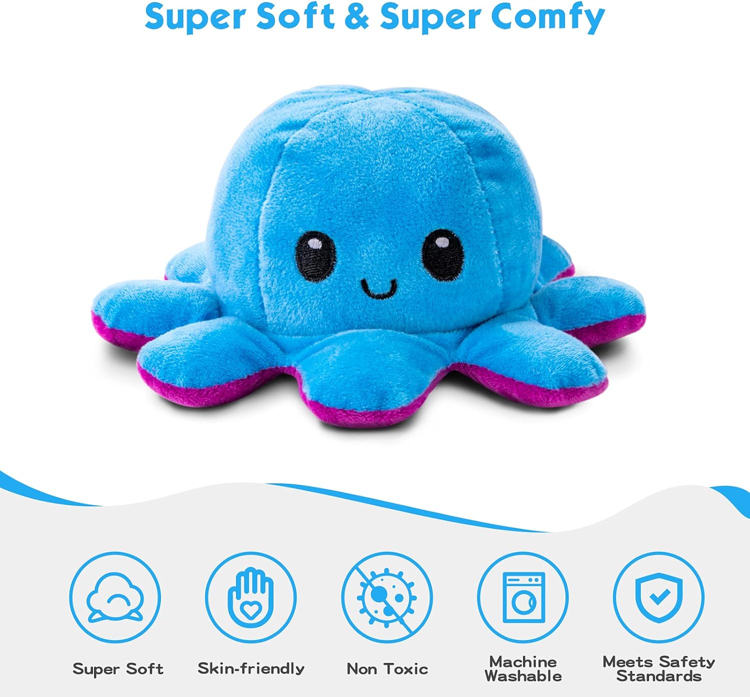 tiktoys Octopus Reversible Plushie (3 Pack), Mood Octopus, Soft Plush