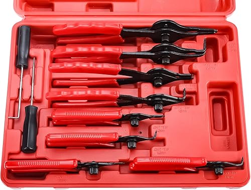 Miniatura 7 de KUNTEC Juego de 11 alicates de anillo resistente, alicates de clip interno y externo con puntas rectas y dobladas, juego de gancho y púas para