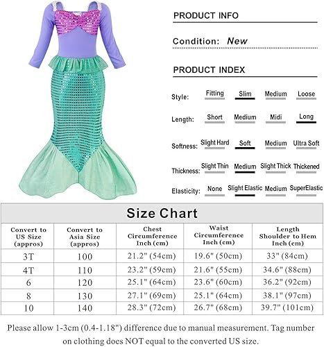 Miniatura 4 de Eledobby Little Mermaid Dress for Girls Ariel Costume Halloween Outfits Princess Mermaids Dresses Birthday Party Clothes