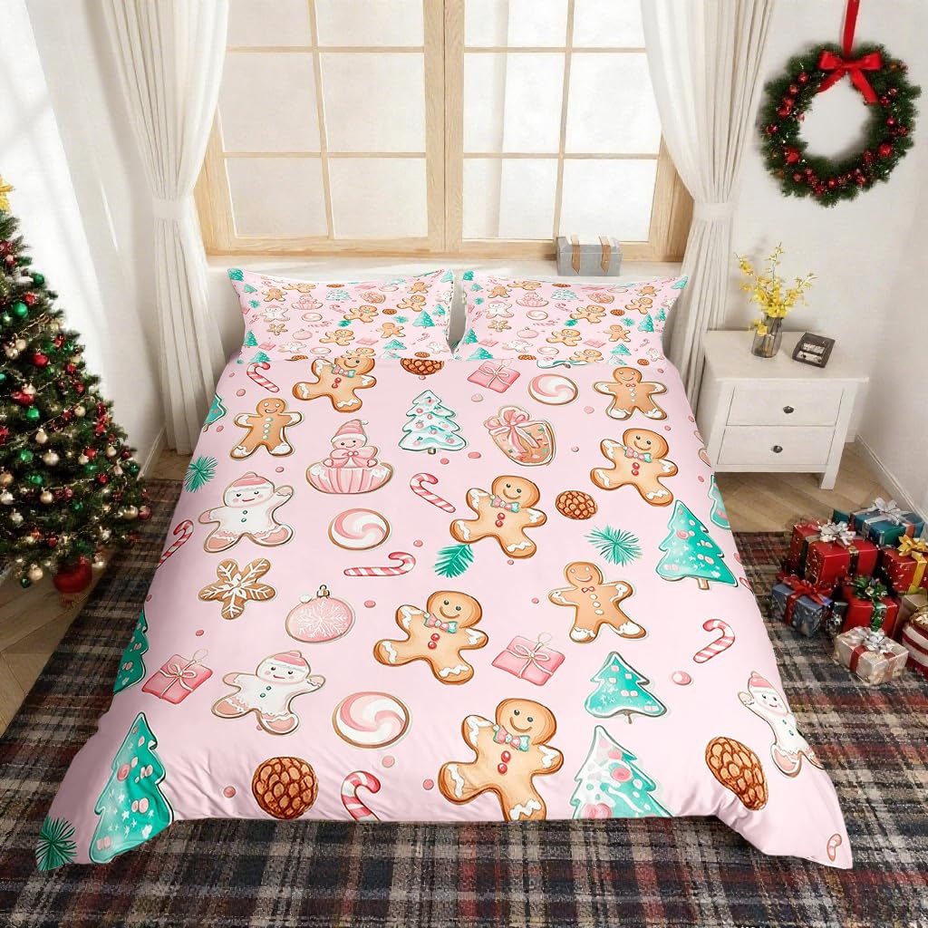 Housse de couette rose de Noël avec pain d'épices, le cadeau idéal pour lit de fille