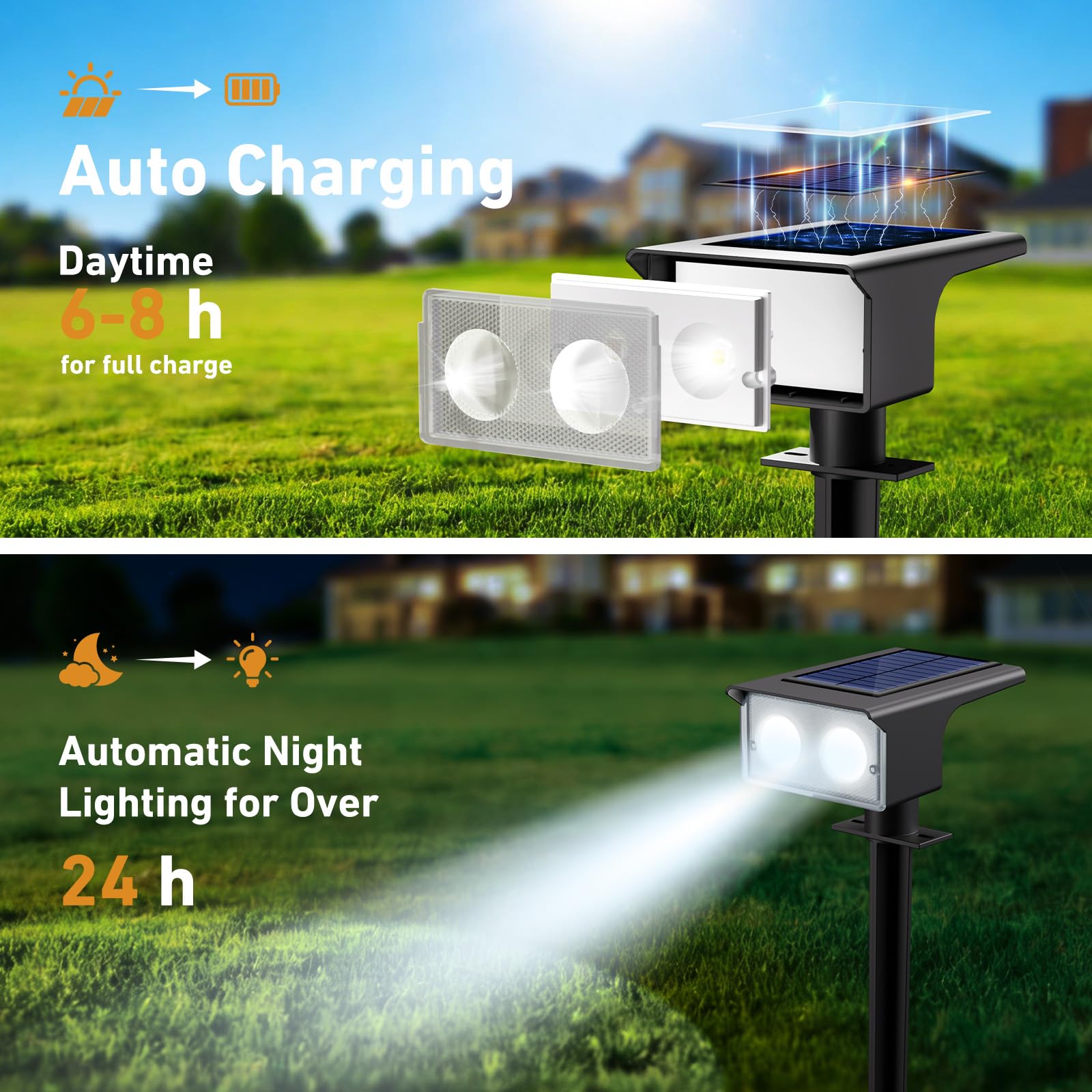 btfarm 4 Stück Solarlampen für Außen, 3000/4500/6000K Solarstrahler für Außen Garten 3 Farben IP65 Wasserdicht LED Solar Strahler Gartenleuchten, Solarleuchten für Outdoor Baum Rasen Weg Hof Garage