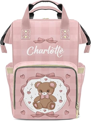 Miniatura 10 de Mochila de pañales personalizada para madres con nombre, bolsa de lactancia personalizada, bolsillos aislados y bolsa de viaje casual para niñas