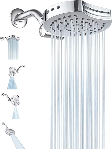 Cabezal de ducha de alta presión, cabezal de ducha de lluvia fijo de 4 modos con rótula de metal giratoria ajustable, cabezal giratorio de 360,