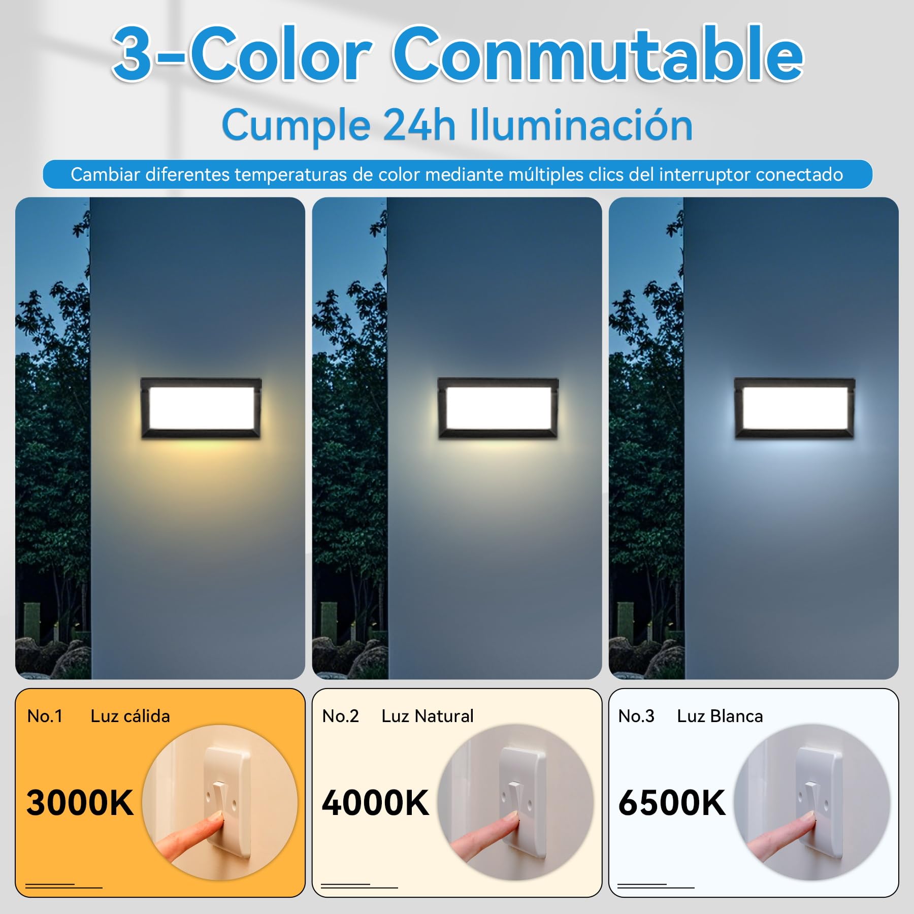 18W Aplique Pared Exterior LED, 2 Piezas Lampara Exterior Pared Interior IP65 Impermeable,Moderna Luz de Aluminio 3000K 4000K 6500K para Terraza,Jardin,Pasillo,Garajes,Salón,Dormitorios