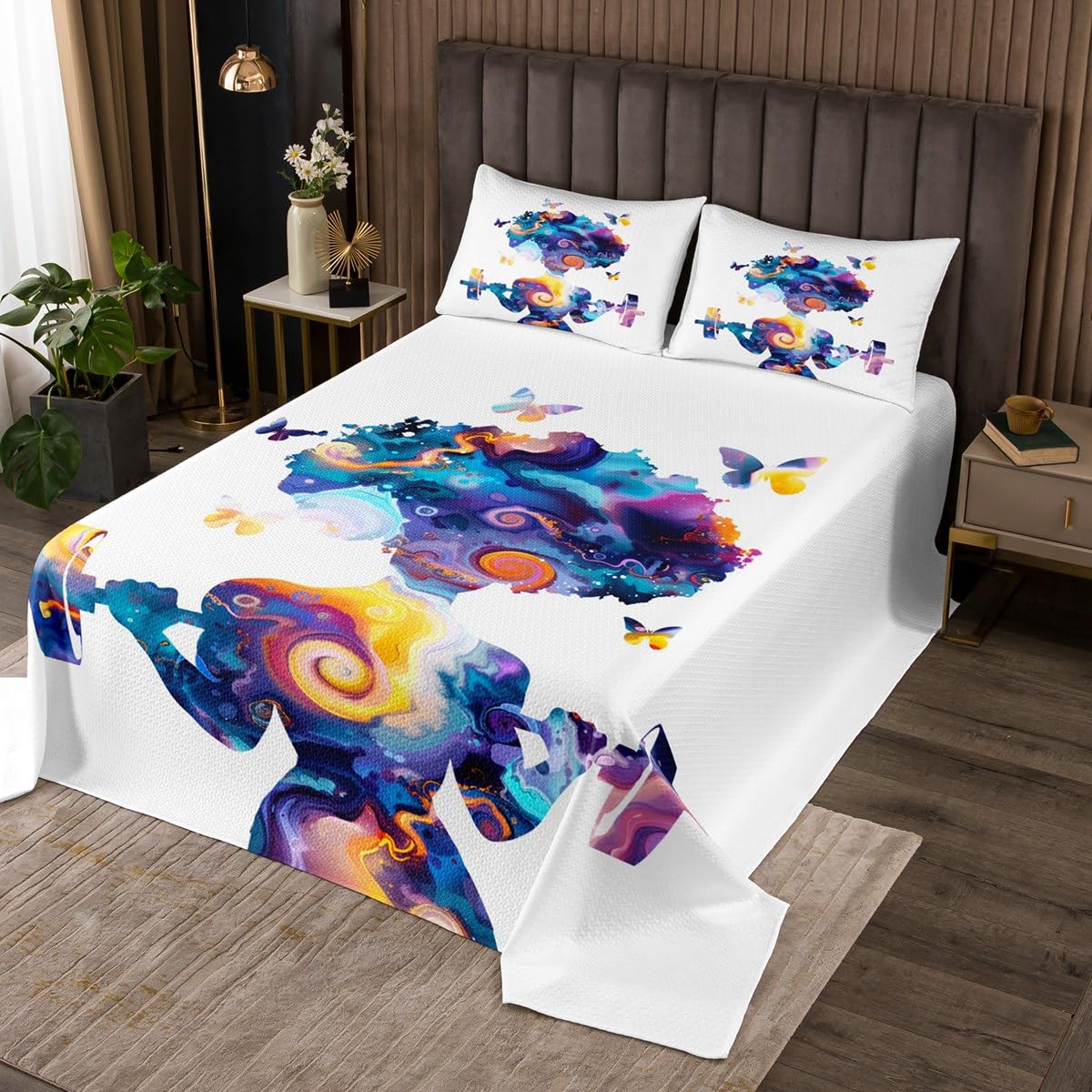 Weightlifting Bedspread Set Twin Size for Kids,Boys Girls Watercolor Quilt Set Sports Game Coverlet Tie-dye Bedspread 3 Piece Decorative Bedding Quilted with 1 Pillow Shams