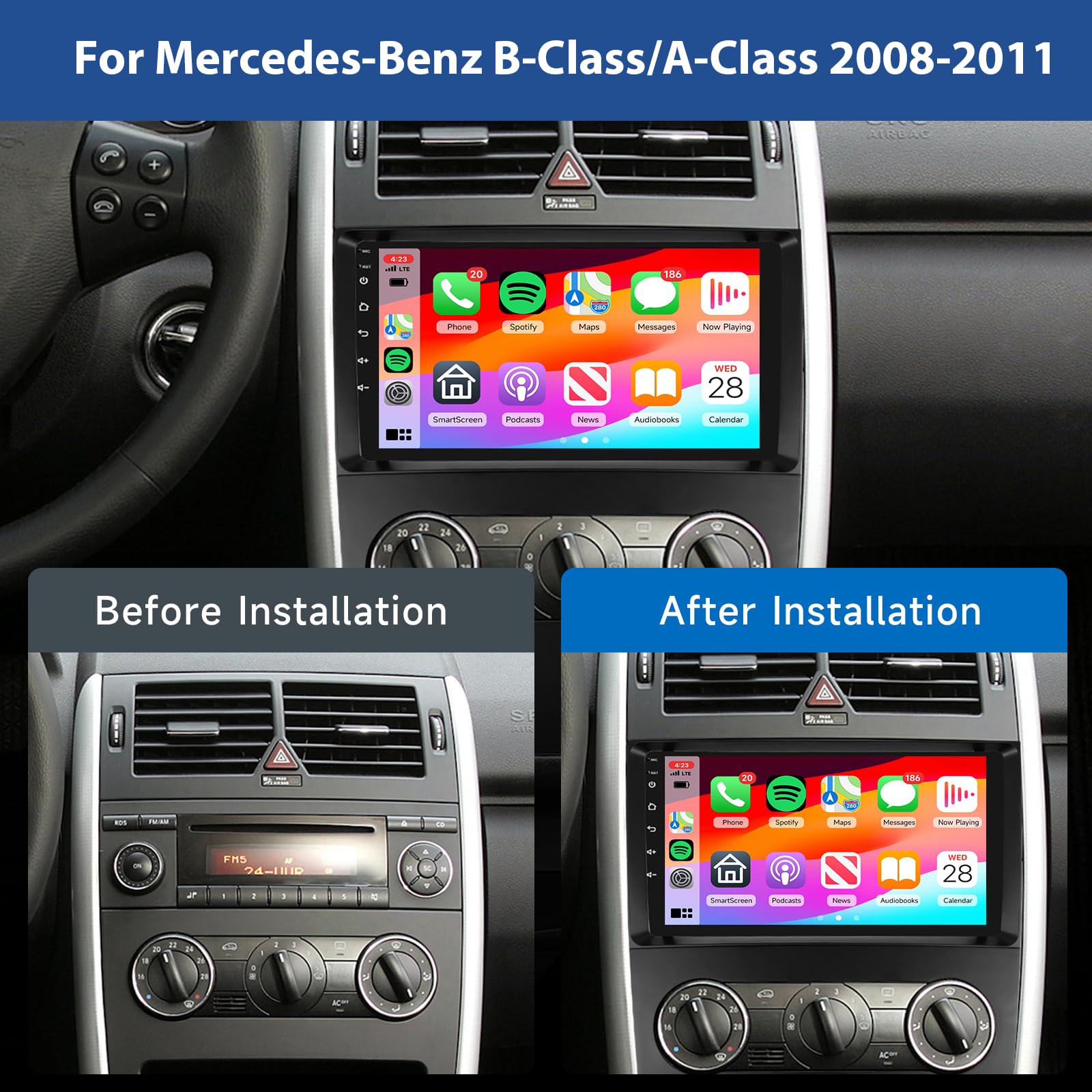 Podofo Autoradio 1 Din Apple Carplay sans Fil Android Auto, 5 Pouces Écran Tactile Poste