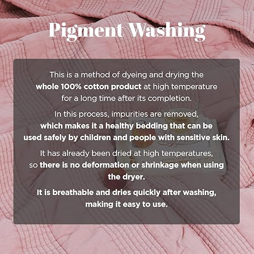 Miniatura 4 de Manta de cama 100% algodón, tamaño matrimonialdoble, 79 x 91 pulgadas, mantas acolchadas suaves y transpirables lavadas con pigmento para cama y