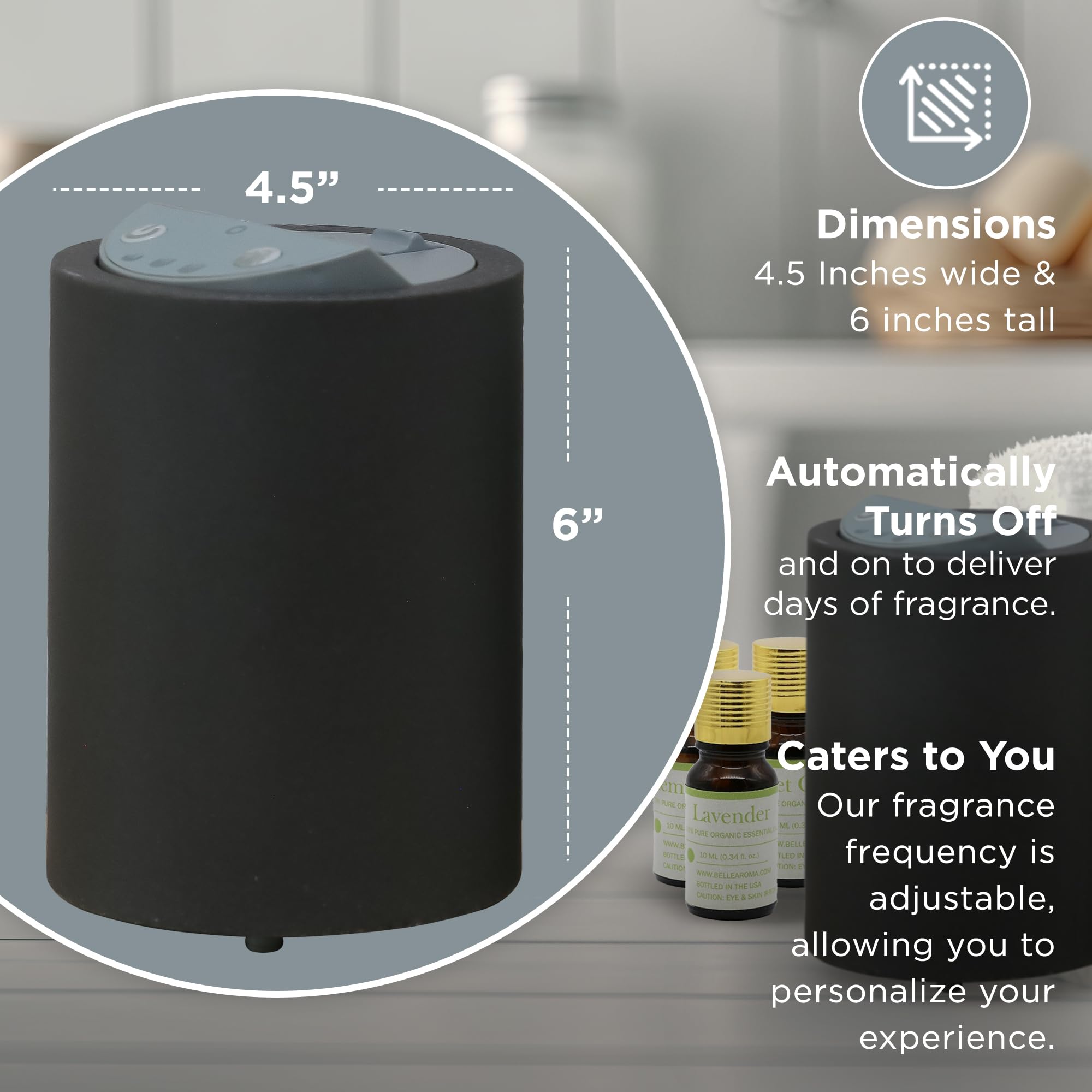 Belle Aroma Esprit de Fleur Essential Oil Diffuser | Premium Waterless & Heatless Oil Nebulizer for Home, and Professional Use | Large Room Aromatherapy Diffuser | No Water Needed (Dark Stone Finish)