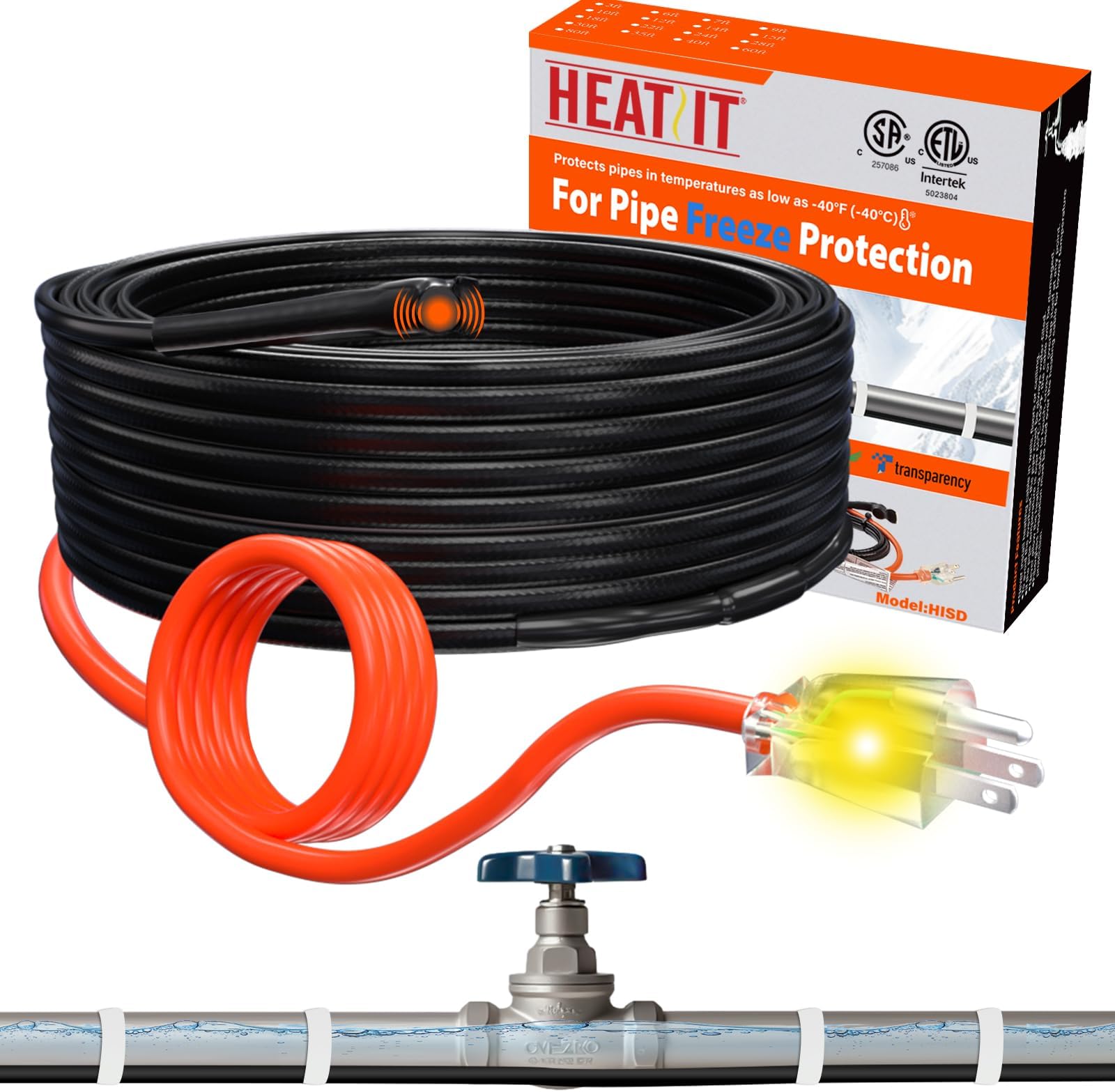 Heat it HISD 3-feet Pipe Heating Cable with Built-in Thermostat