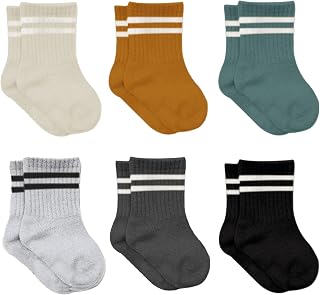 bistyle Organic Cotton Baby Grip Ankle Socks 6 Pairs - Anti-Slip Newborn Infant Toddler Socks for Boys Girls
