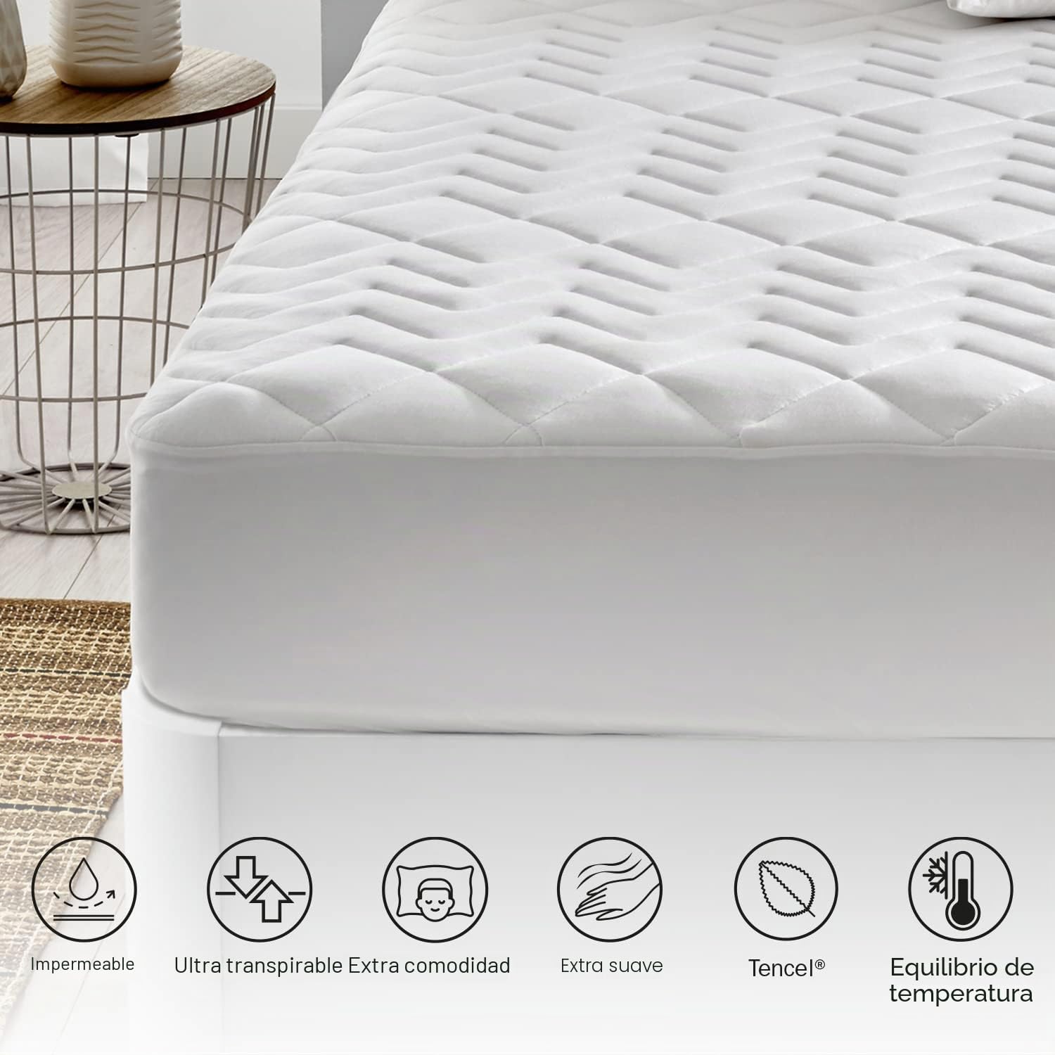 Pikolin Home - Protector de Colchón Acolchado Tencel™ Impermeable | 150x200cm | Cubrecolchón | Hipertranspirable | Termorregulador | Absorbente